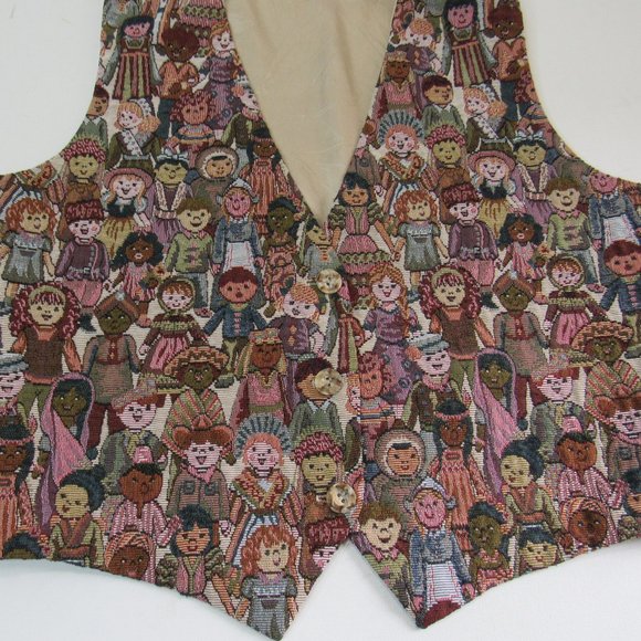 Vintage Conterio Women's Tapestry Vest CHILDREN OF THE WORLD Size XL - Picture 3 of 7